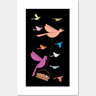 Colorfull Bird Family Flying Posters and Art